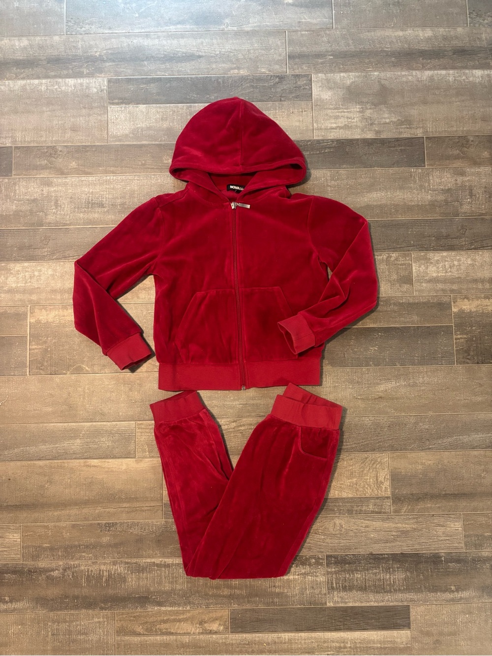 Fashion Nova Red Velour Kids Hoodie & Jogger Set
